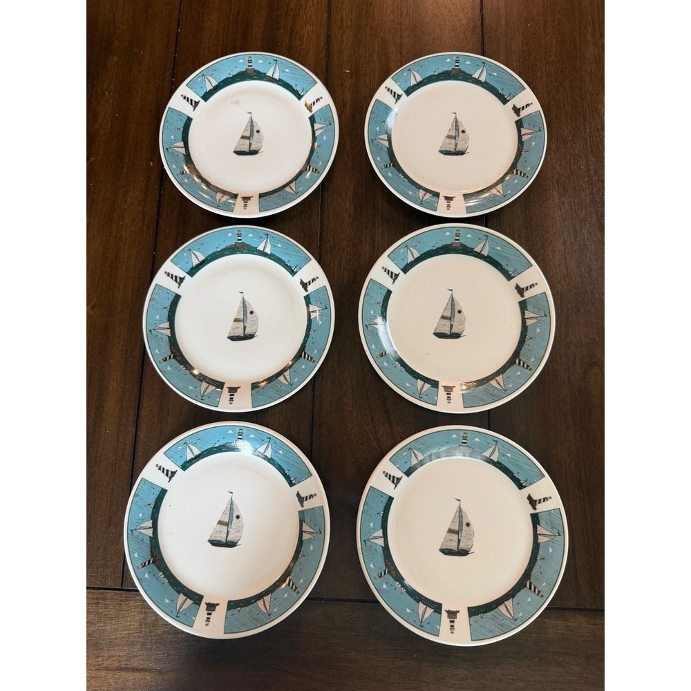Set of 6 Vintage Oneida Sailboats Salad Plates Warren Kimble Casual Settings 7"